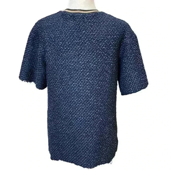Mother of Pearl London Blue Tweed with Pearl Short-Sleeve Frayed Hemline - Picture 3 of 7
